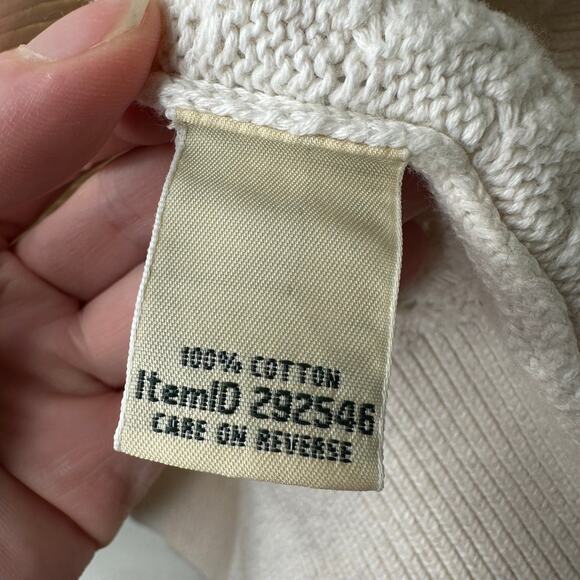 Md LL Bean Ivory Basket Weave Cotton Fisherman Sweater Boat Neck Nautical Preppy - Picture 5 of 6